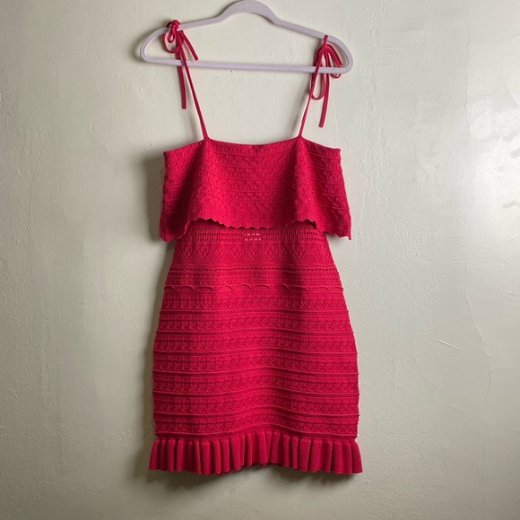 MILLY Ruffle Yoke Pointelle Short Dress - Picture 1 of 4